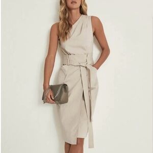 Reiss Tayla one-shoulder belted dress NWT